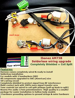 Ibanez AM73 Solderless Wiring Upgrade Completely Shielded + Coil Split + Reamer! • $229