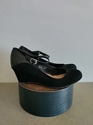 Women’s Mary Jane Wedge 8 1/2 Black Me Too Marni Faux Suede/Leather Boho Office • $14.59