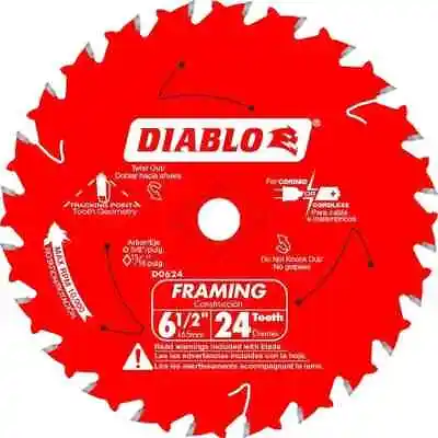 DIABLO 6-1/2 Inches 24 Tooth Circular Saw Blade For Precise Wood Cutting-1 Pack • $14.95