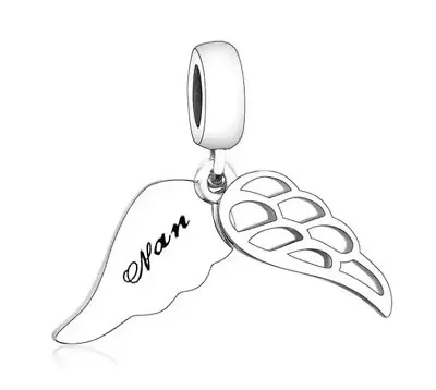 Sterling Silver 925 🌸 Nan Angel Wing Memorial Charm & Pouch • £14.95