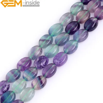 Rainbow Fluorite Natural Gemstone 15  Coin Oval Drip Beads For Jewelry Making • £8.36