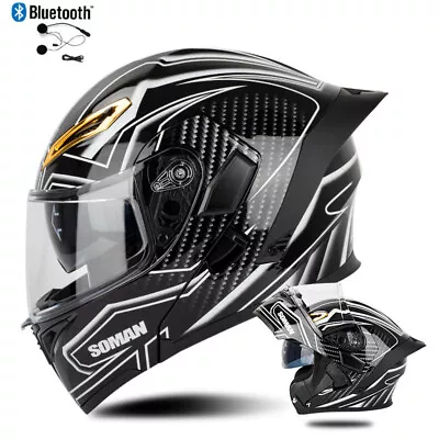 Bluetooth Modular Flip Up Motorcycle Helmets Dual Lens FULL FACE Helmet DOT • $122.77