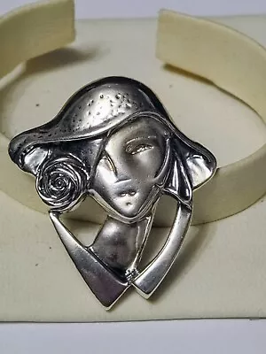£2.74 • Buy Vtg Sterling Silver Brooch Pin 20s Flapper Career Woman French Rose Hat Art Deco