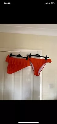 Missguided Orange Bikini One Shoulder Ruffle Size 12 14 • £3