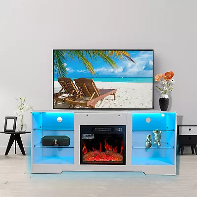 LED TV Stand Cabinet Media Console Table With 18'' Fireplace For TVs Up To 60'' • $234.99