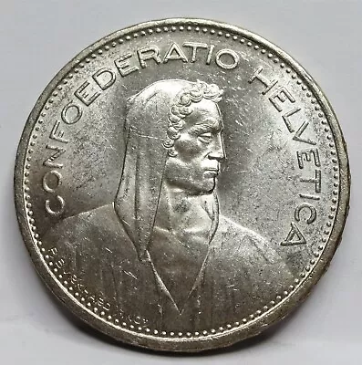SWITZERLAND Helvetia 5 Francs Franken 1939 Bern AU/ UNC Silver William Tell #C46 • $45
