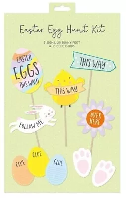 Easter Egg Hunt Kit Indoor Outdoor Family Party Game Clues Signs & Bunny Feet  • £3.20