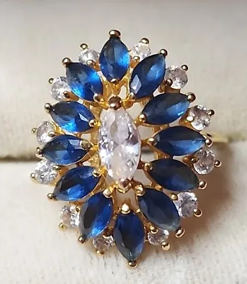 Vintage SETA Faux Sapphire And Clear Stone Cocktail Ring Size 7 • $25