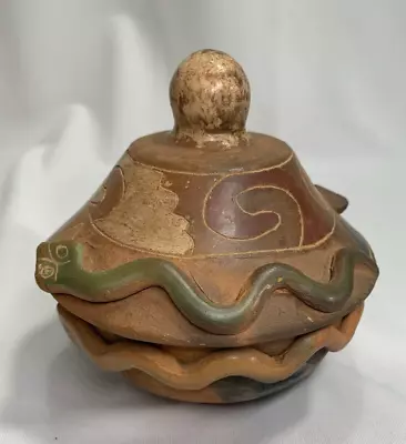 RARE Vintage *MARICOPA* Clay Pottery BOWL With COVER - Artwork SNAKES DESIGNS • $875