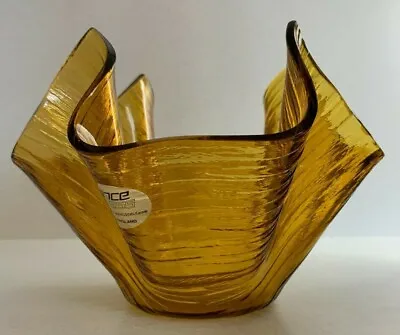 Vintage Chance Glass Handkerchief Vase Amber Textured Cotswold Pattern Orange • £13.99