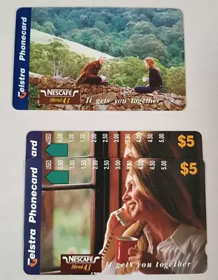 2  X Telstra Phonecard  $5 Nescafe Blend 43 Advertising Vintage - 1999 • $7.50