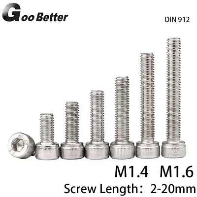 M1.4 M1.6 A2 Stainless Steel Allen Bolt Hex Socket Cap Head Screws Small DIN 912 • £1.55