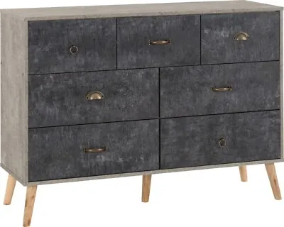 £189.99 • Buy Nordic Merchant Chest In Grey And Charcoal Concrete Finish 7 Drawer
