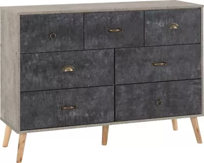 Nordic Merchant Chest In Grey And Charcoal Concrete Finish 7 Drawer • £168.29