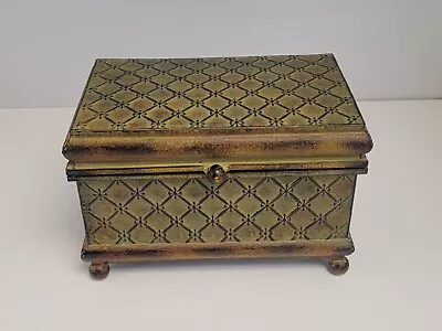 Antique Vintage Brass Look Storage Chest Box Metal 9 X .5.5 X5.5  Green / Brown • $16