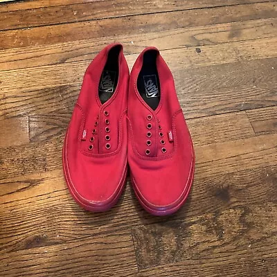 VANS Lo Pro Shoes Men 10.5  Womens 12 All Red Canvas NO Lace Low Top Skate • $15