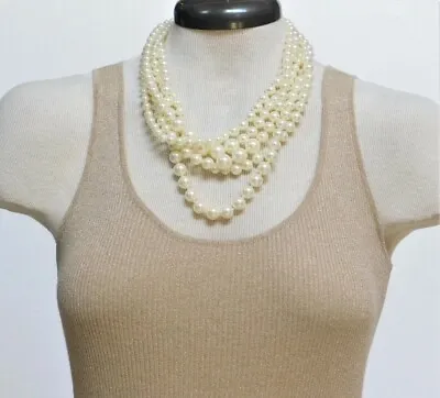 J. Crew Ivory Cream Faux Pearl Multi Strand Twisted Hammock Graduated Necklace • $29.99
