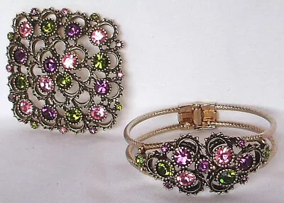 Vintage Sarah Coventry Austrian Lites Rhinestone Clamper Bracelet & Brooch EXC • $29.50