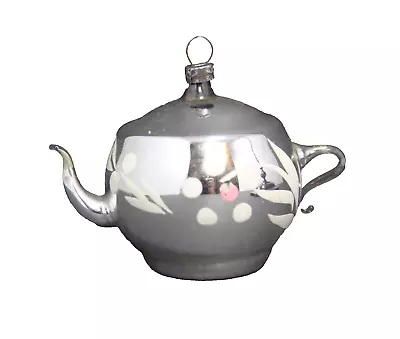 Antique Christmas Ornament Mercury Glass Hand Blown/Painted Teapot Silver White  • $35