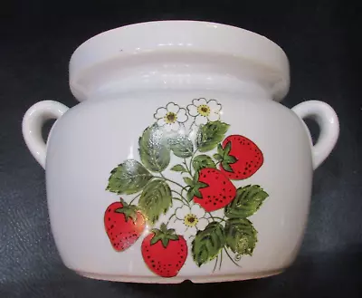 Vintage 1970s White McCoy Pottery Red Strawberry Old 2 Handled 4x5 Bean Pot Bowl • $25