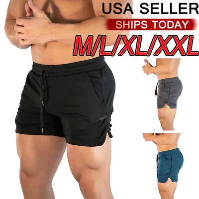 Mens Running Shorts Breathable Sports Workout Fitness Gym Training Short Pants • $13.98