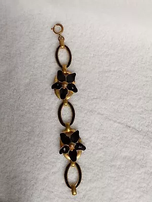 Vintage Costume Jewelry Bracelet 7  Black & Gold Tone -F • $4
