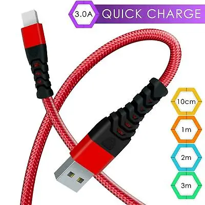 Heavy Duty Braided 3M 2M USB Charger Cable For IPhone 14 13 12 SE 11 PRO 8 7 6 X • £3.39