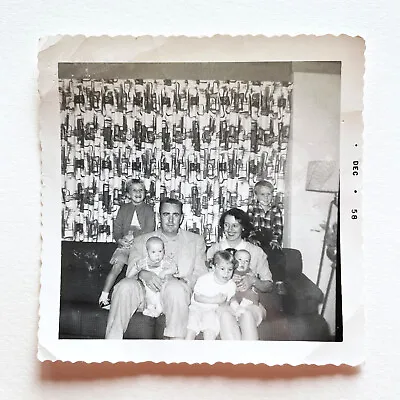 Vintage 1958 Mid-century Modern Family Of 7 Couch Portrait Real B&W Photograph • $8.99