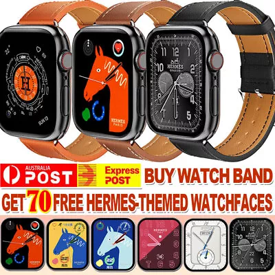 Apple Watch Band Series Hermès Leather Iwatch SE 8 7 6 5 Free Customize Faces Au • $9.99