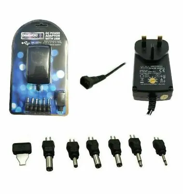 Power Supply 600mAh AC-DC Transformer Adapter With Multi Voltage Plugs 3V-12V UK • £10.99