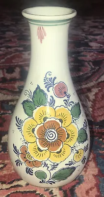 Delft Polychrome Floral Handwerk Vase 8.25” Tall Signed Holland • $59.99