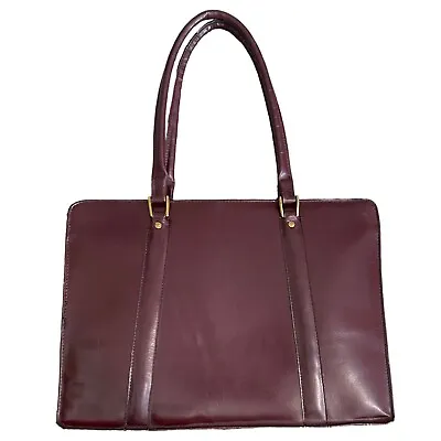 VTG Laptop Portfolio Bag Burgundy Full Grain Leather Briefcase Made In Romania • $55.24