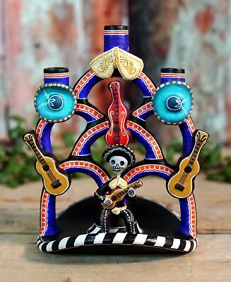 Day Of The Dead Mariachi Sombrero Candlestick Handmade Mexican Folk Art Small Sz • $38