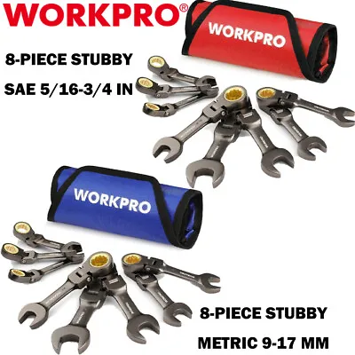 WORKPRO 8PC Flex-Head Stubby Ratcheting Combination Wrench Set SAE/Metric Wrench • $84.99