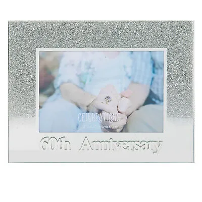 Glass 5'x3.5' Photo Frame With Glitter And Mirror Letters - 60th Anniversary • £6.81