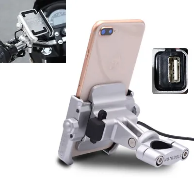 Motorcycle Handlebar  Cell Phone GPS Holder Mount W/ USB Charger Accessories US • $27.88
