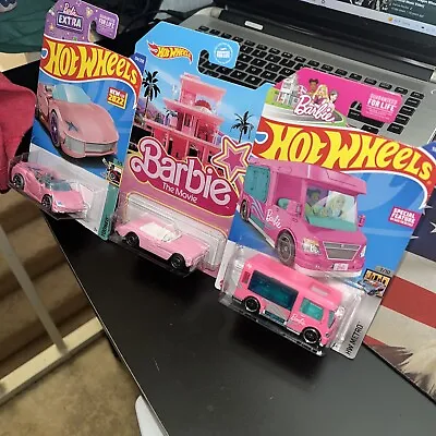 Hot Wheels (3) Pack 1956 Pink Corvette & Barbie Dream Camper & Barbie Extra • $14.99