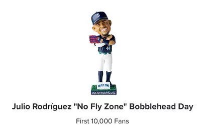 Julio Rodriguez  No Fly Zone  Seattle Mariners Bobblehead 4-1-2024 SGA *PRESALE* • $49.99