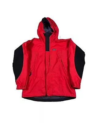 Vintage Patagonia Mens Red Hooded Gore-Tex Shell Jacket Hiking Coat Large • $49.99