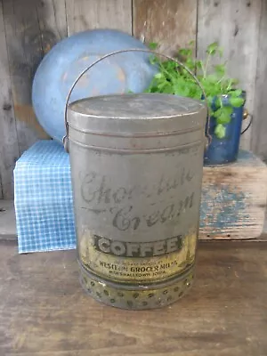LG Early Antique Tin Chocolate Cream Coffee Pail Marshalltown Iowa • $48