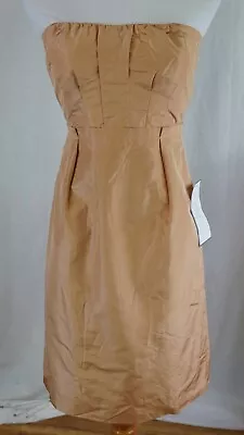 J Crew Dress Size 2 Gracen Strapless Silk Taffeta Golden Khaki New • $37.99