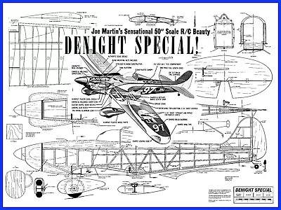 Model Airplane Plans (RC): Denight Special 50  Wingspan 2-5/8  Scale Pylon Racer • $16