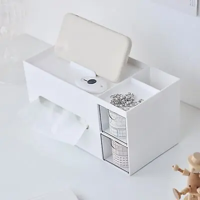 Tissue Box Holder With Storage Compartment Napkin Dispenser For Office Table • £11.33