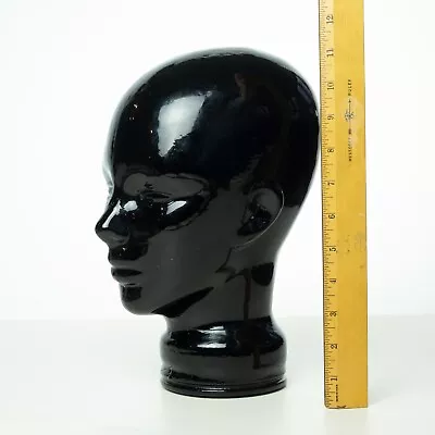 Vintage Black Glass Head Bust Wig Hat Display Mannequin Pier 1 Imports Italy • $75