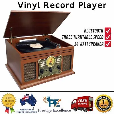 New Turntable Vinyl Record Player Casette AM FM Radio CD USB Bluetooth Remote AU • $213.52