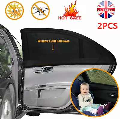 2x Black Car Rear Window UV Mesh Sun Shades Blind Kids Children Sunshade Blocker • £4.35