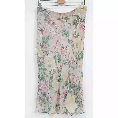 ECI New York Women's Green Pink Floral 100% Silk Lined Fairycore Skirt Large • $34