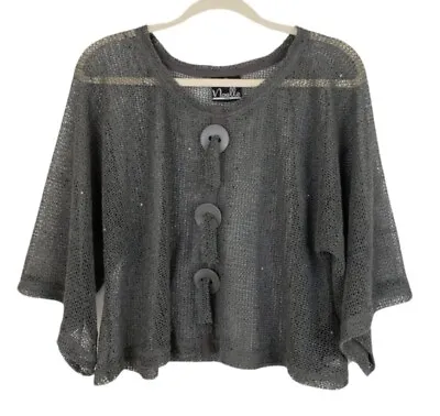 Noelle Gray Mesh Net Sequin Cropped Bolero Shrug Cover-Up Jacket Top OS • $19