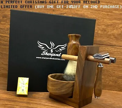  5 Piece Shaving Set 5 Edge Razors & Pure Brown Badger Brush Men's Gift Kit US • $49.89