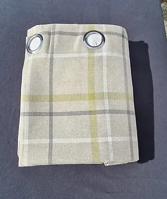 Faux Wool Hudson Tartan Check Curtains Beige/Green Grey 66 X54  Lined Ring • £44.99
